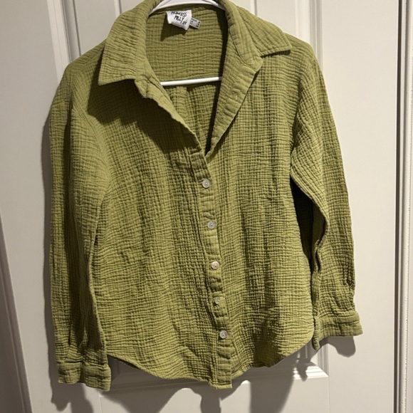 Princess Polly Tops - Princess Polly Olive Green Textured Button-Up Top